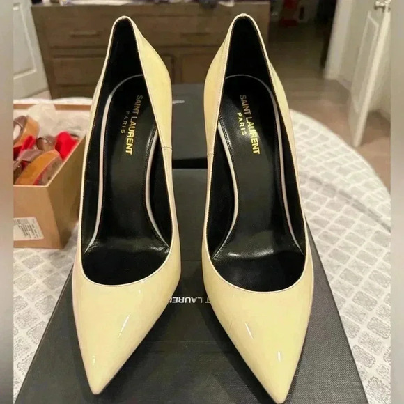 Saint Laurent Opyum Off White Patent Leather Heels Size 40 Retail $995 - Picture 3 of 4